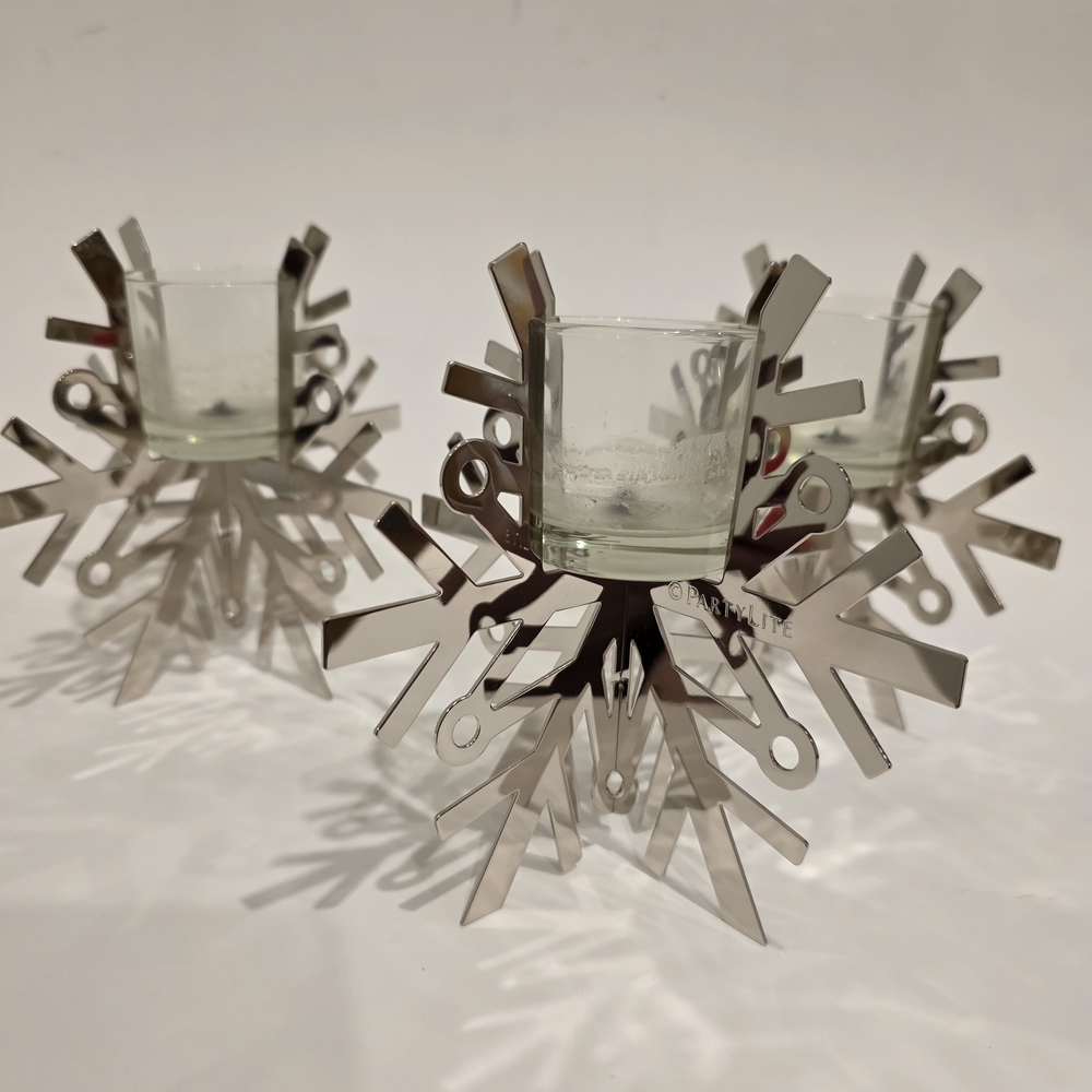 PartyLite Silver Snowflake Votive Holders